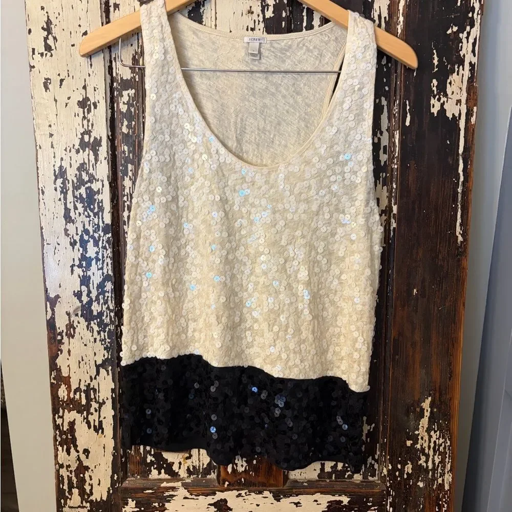J. Crew Sequin Tank Top - Cream and Black. Women’s Medium.